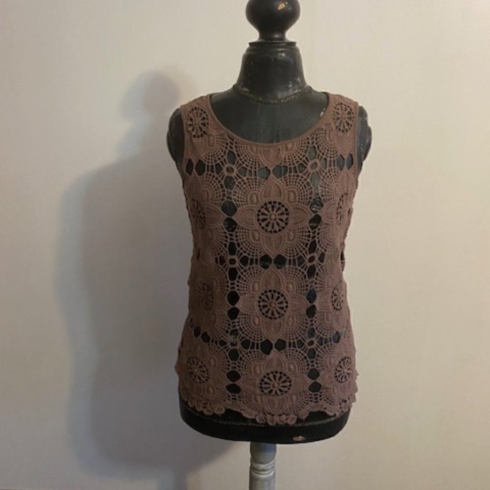 Brown Crochet front knit tank, size S
